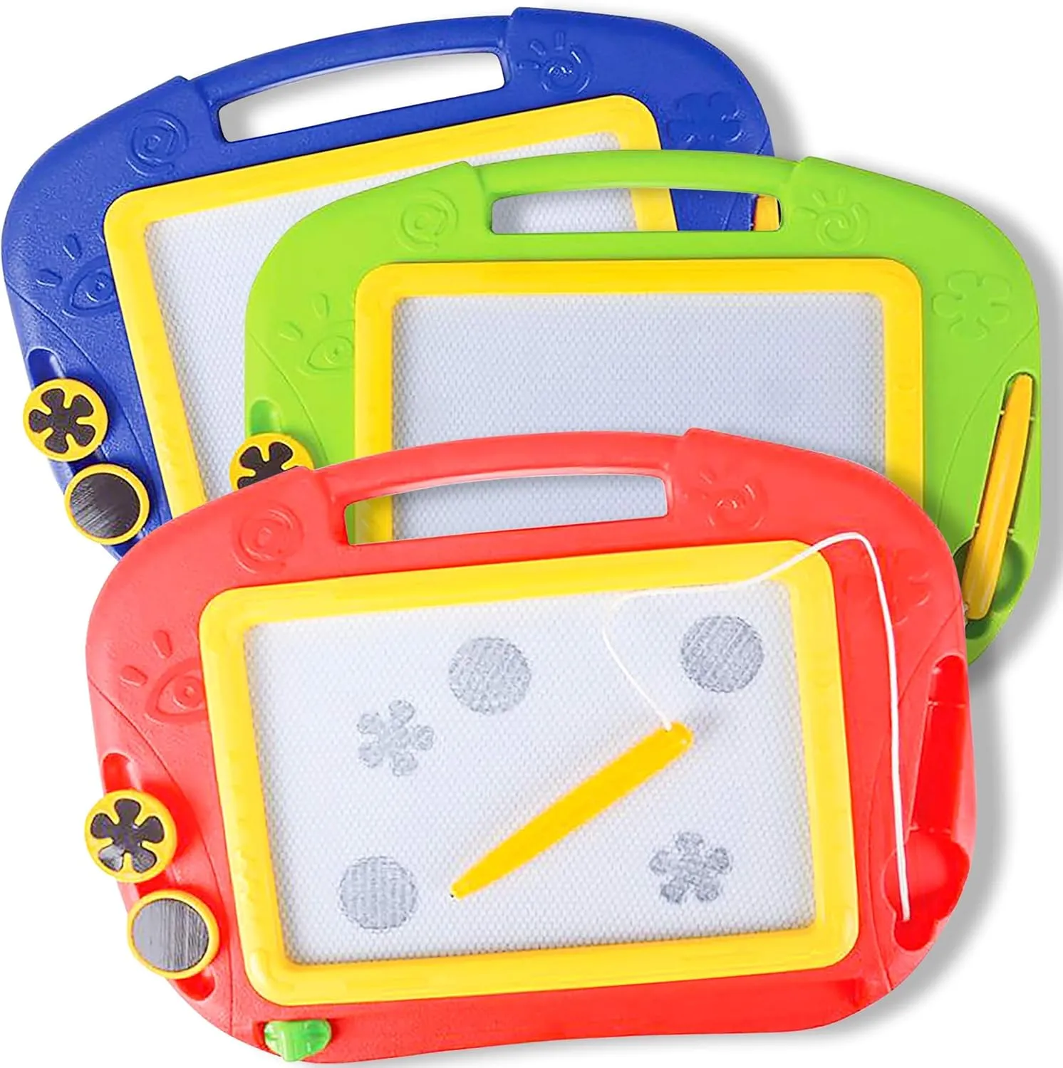 ArtCreativity Magnetic Doodle Board for Kids, Pack of 3, Travel-Friendly Drawing Pads with Magnet Pen and 2 Stampers Each, Preschool Learning Toys for Boys and Girls, Best Educational Toy Gifts
