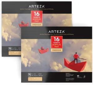 ARTEZA 11x14 Art Pad, 2-Pack with 16 Sheets Each – 246 lb Textured Paper for Acrylic, Gouache, Oil Paint & Markers, Glue-Bound for Easy Removal