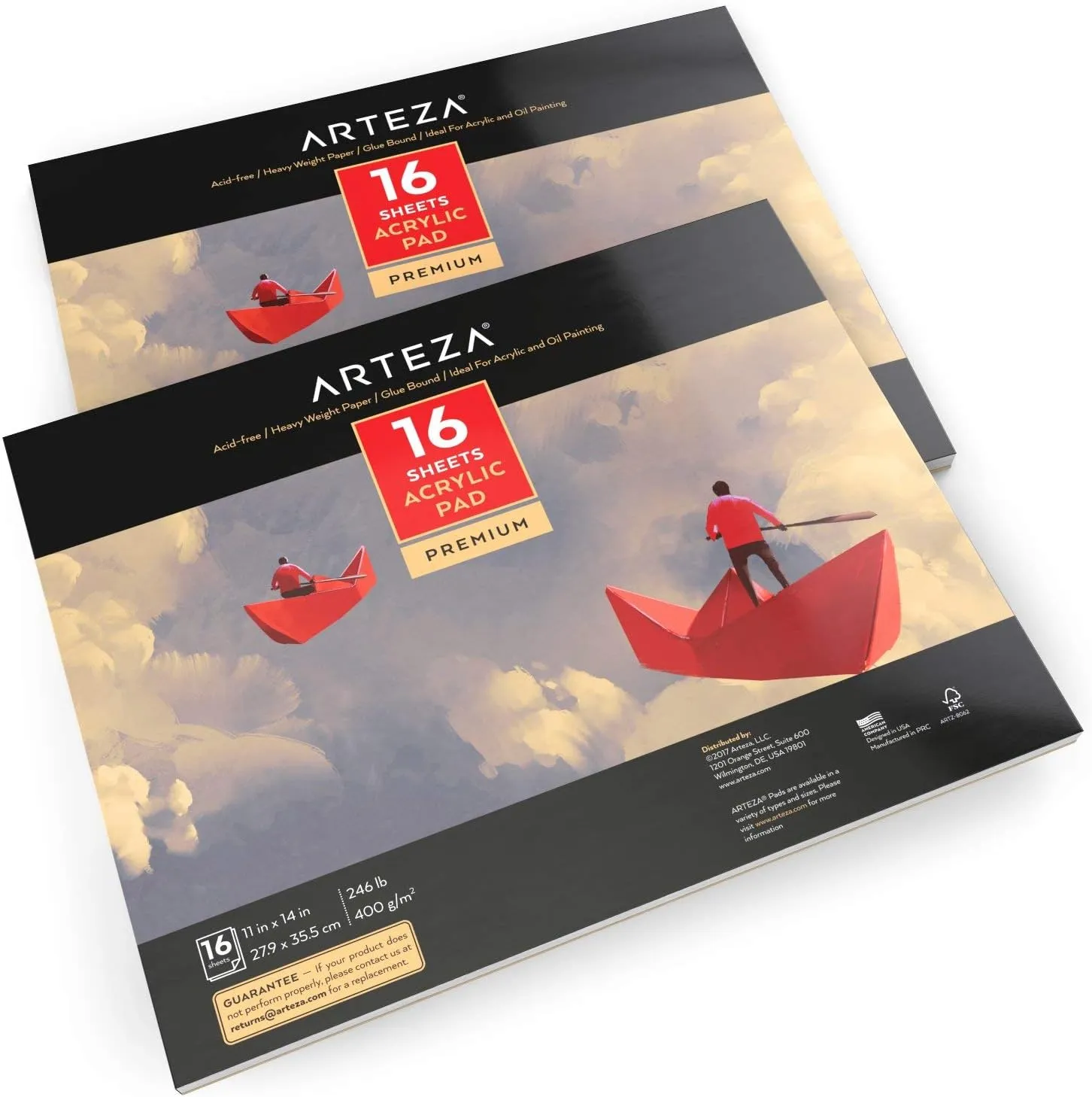 ARTEZA 11x14 Art Pad, 2-Pack with 16 Sheets Each – 246 lb Textured Paper for Acrylic, Gouache, Oil Paint & Markers, Glue-Bound for Easy Removal
