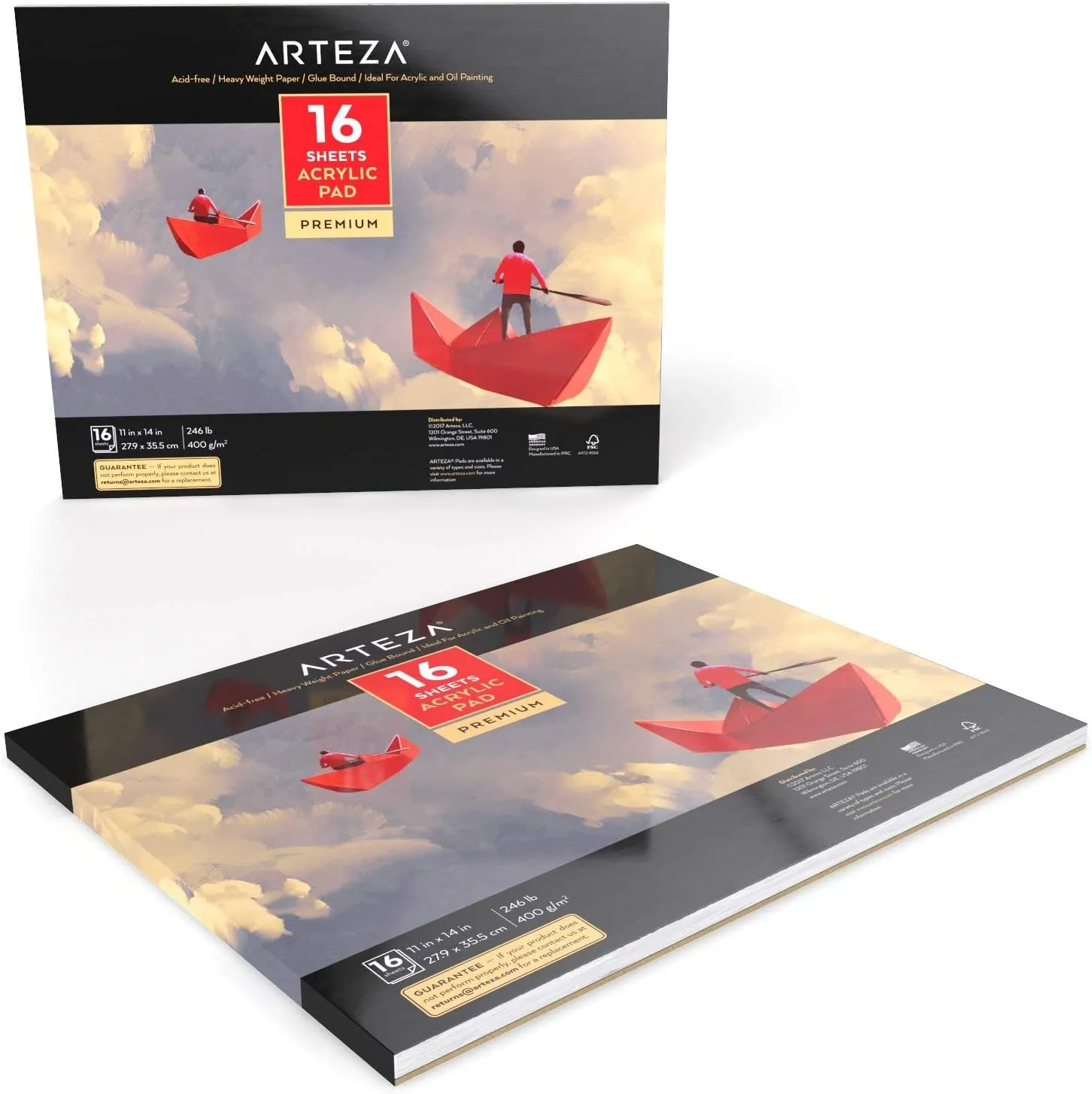 ARTEZA 11x14 Art Pad, 2-Pack with 16 Sheets Each – 246 lb Textured Paper for Acrylic, Gouache, Oil Paint & Markers, Glue-Bound for Easy Removal
