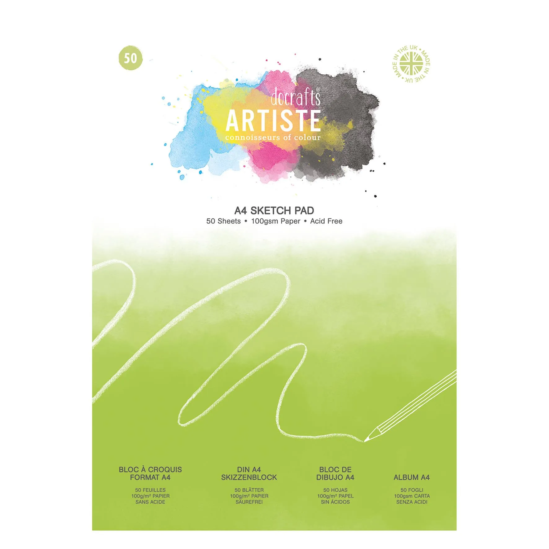 Artiste Sketch Pad, 100gsm, 50 Sheets, White, A4, Ideal Sketchbook for Adults, Art Notebook for Artists and Kids, Creative Book for Paint, Pencil and Colouring