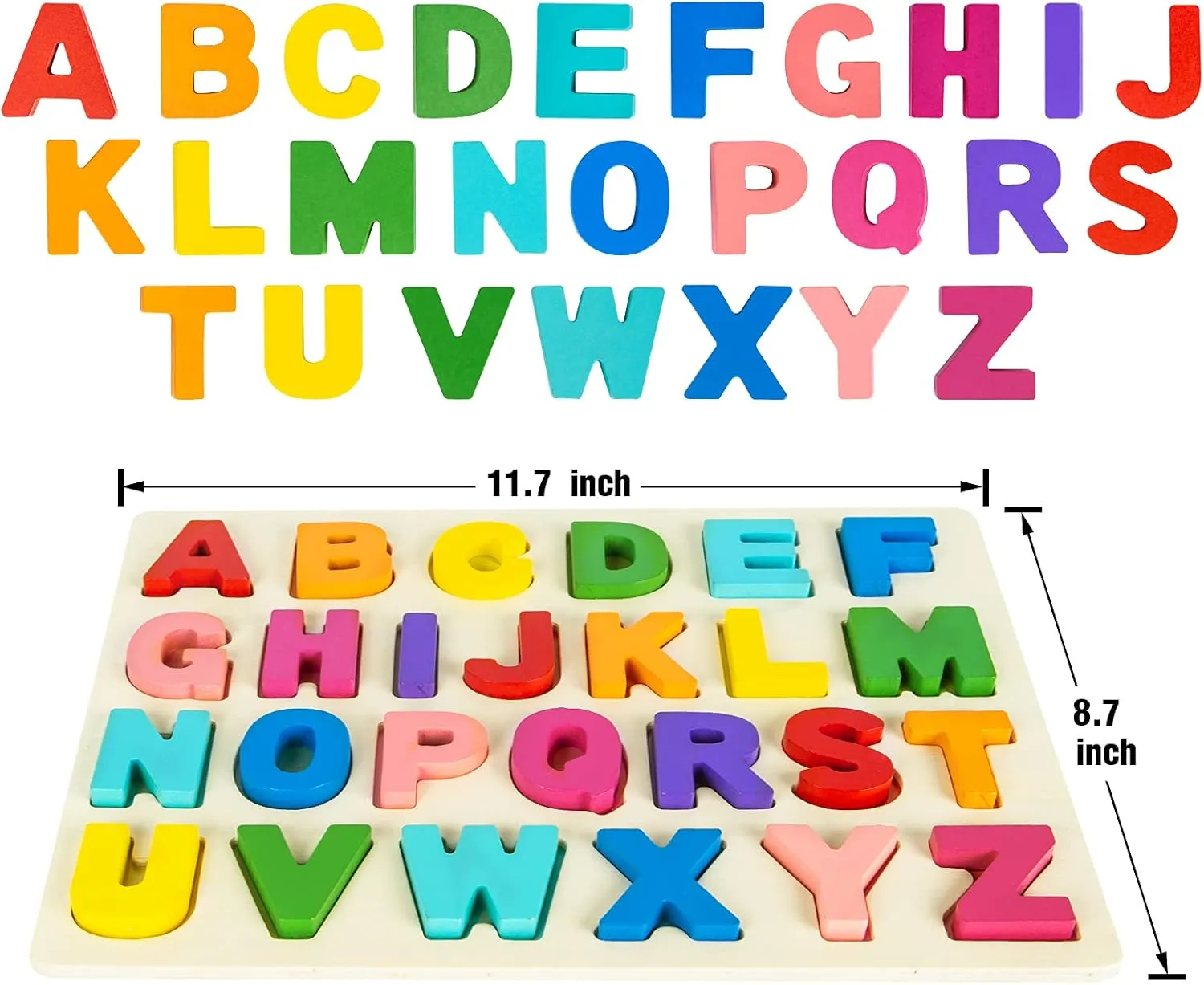 Attmu Wooden Puzzles for Toddlers, Alphabet Puzzle and Number Puzzle, 2 in 1 Preschool Educational Learning Toys with Chunky Wood ABC Puzzle Board, for Girls Boys Kindergarten Set of 2