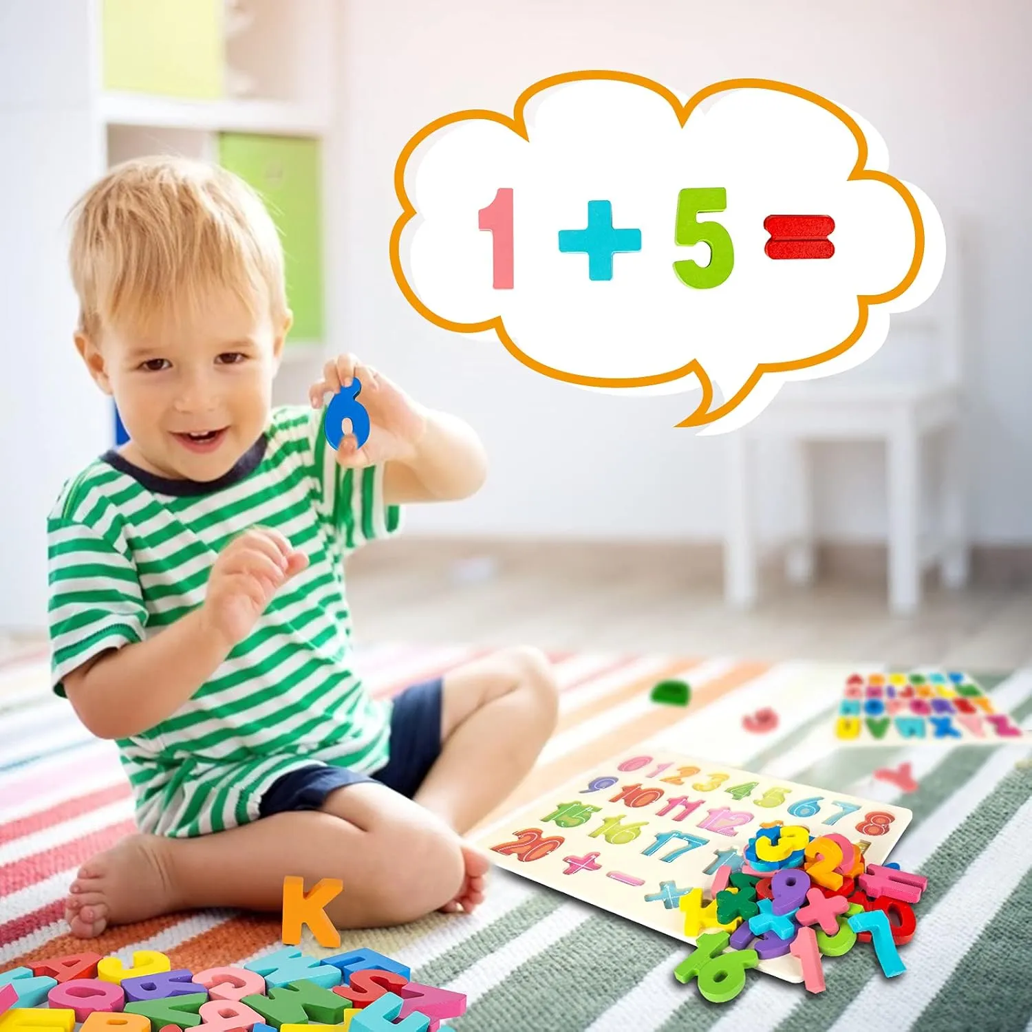 Attmu Wooden Puzzles for Toddlers, Alphabet Puzzle and Number Puzzle, 2 in 1 Preschool Educational Learning Toys with Chunky Wood ABC Puzzle Board, for Girls Boys Kindergarten Set of 2