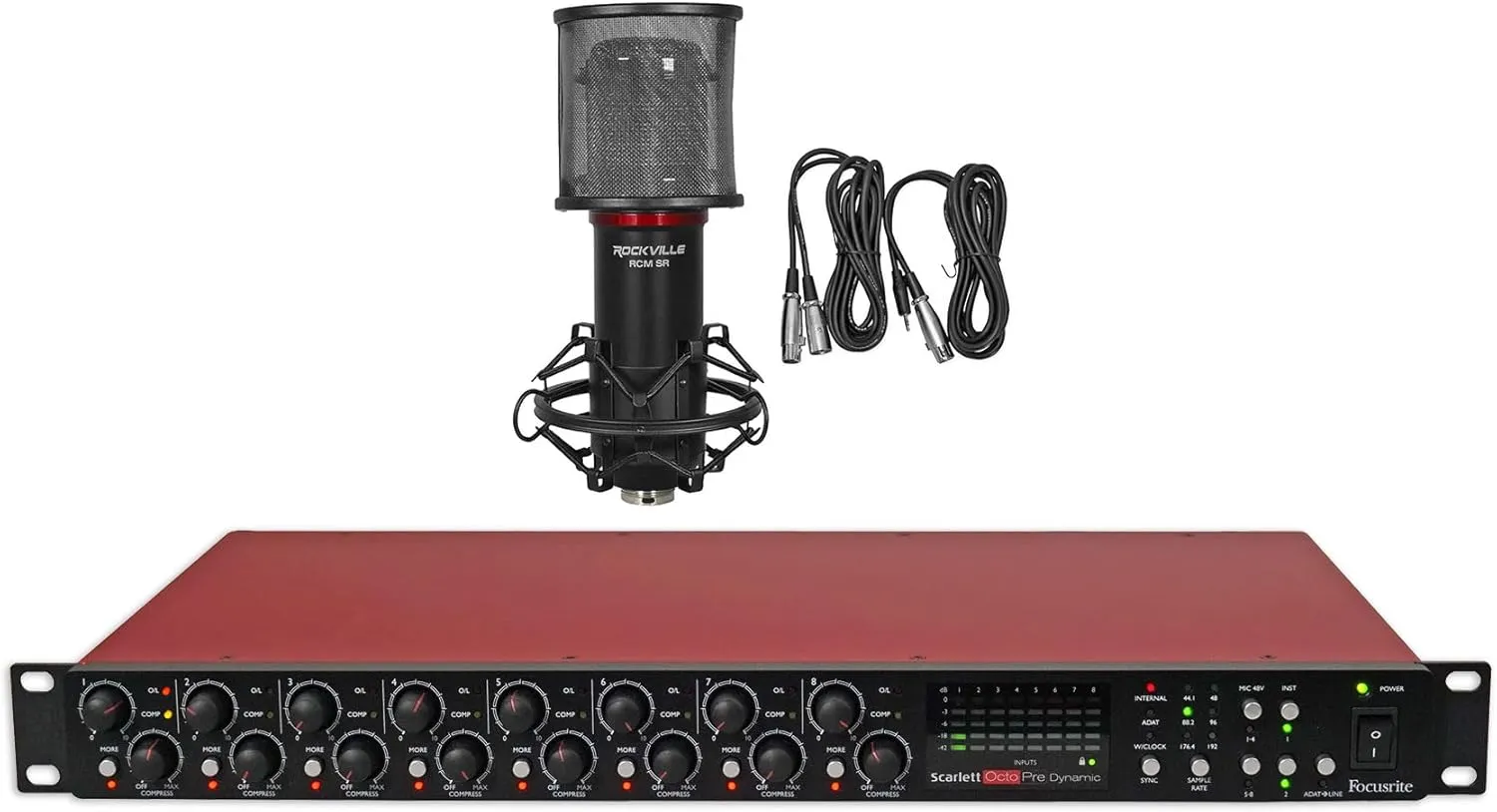 Audiosavings Bundle: (1) Focusrite Scarlett OctoPre Dynamic 8-Channel Microphone Mic Preamp Bundle with (1) Rockville RCM SR Studio/Recording Condenser Microphone Mic (2 Items)
