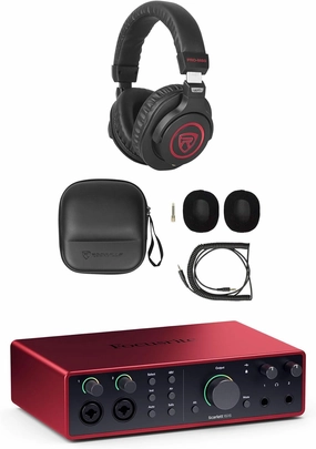 Audiosavings Bundle: Focusrite SCARLETT 16I16 4G 4th Gen 24-bit 192 kHz Audio Recording Interface Bundle with Rockville PRO-M50 SR Studio Headphones Detachable Coil Cable Case Extra Ear Pad (2 Items)