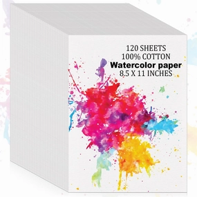 Augacage 120 Sheets 100% Cotton Watercolor Paper Bulk, 8.5" x 11" 140lb/300 GSM Cold Press Water Color Paper White Paint Paper Suitable for Kids Adult Watercolor Drawing