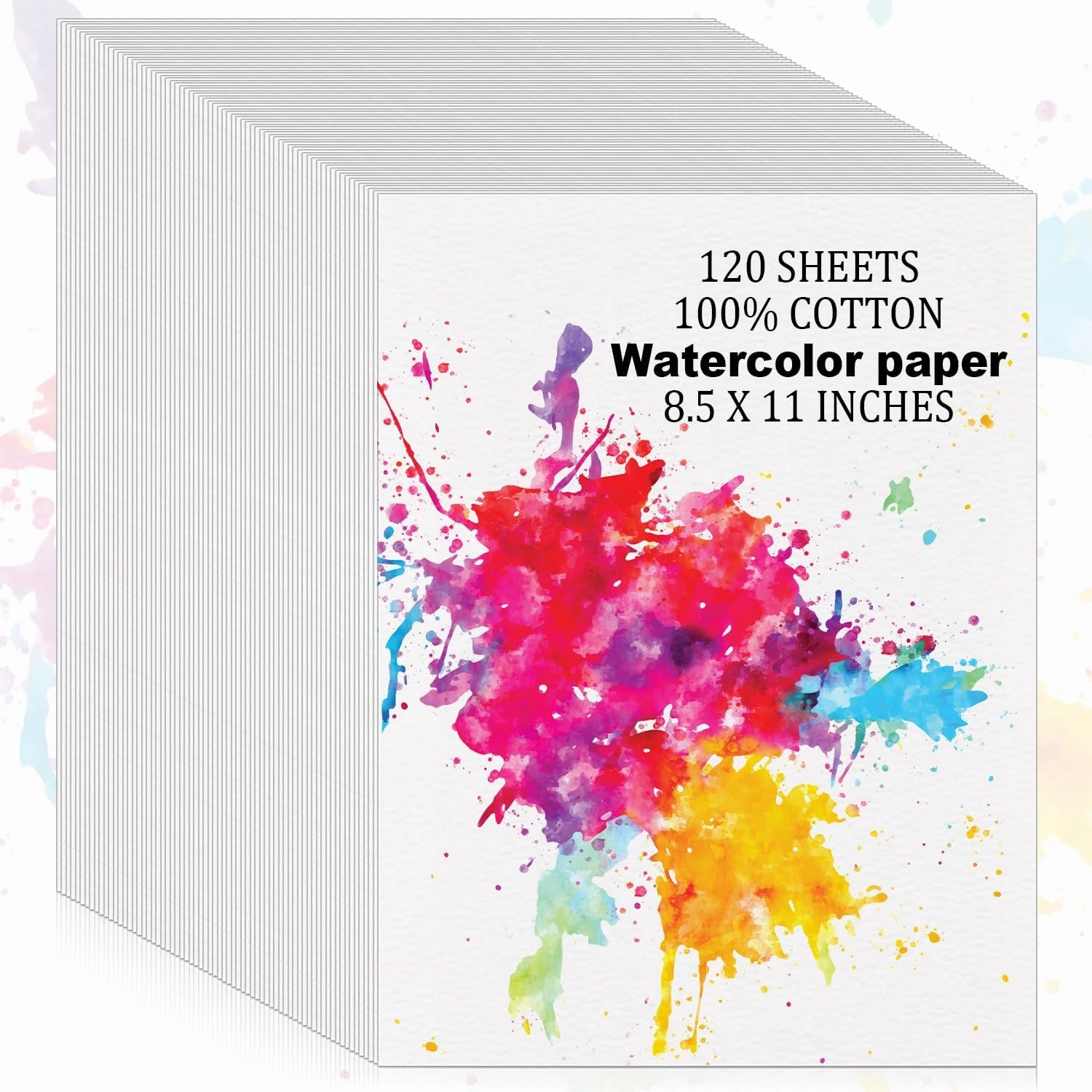 Augacage 120 Sheets 100% Cotton Watercolor Paper Bulk, 8.5" x 11" 140lb/300 GSM Cold Press Water Color Paper White Paint Paper Suitable for Kids Adult Watercolor Drawing