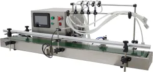 Automatic Magnetic Pump Liquid Filling Machine Four 8mm Nozzles 5-1000ml with 56.7in Conveyor Belt for Liquid Pneumatic Filling