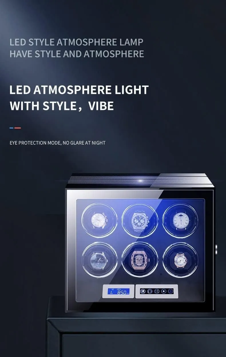 Automatic Watch Winding Box with Led Light and Silent Motor Collection of Watch Boxes with LCD Display,to-6 0
