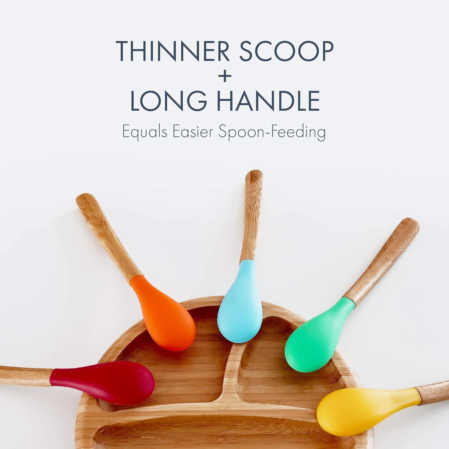 Avanchy Bamboo & Silicone Infant Training Spoons, BPA Free - Soft Tip, Easy on Gums, First Stage Feeding Utensils for Baby-Led Weaning, Self-Feeding, 5 Baby  5 Infant Spoons
