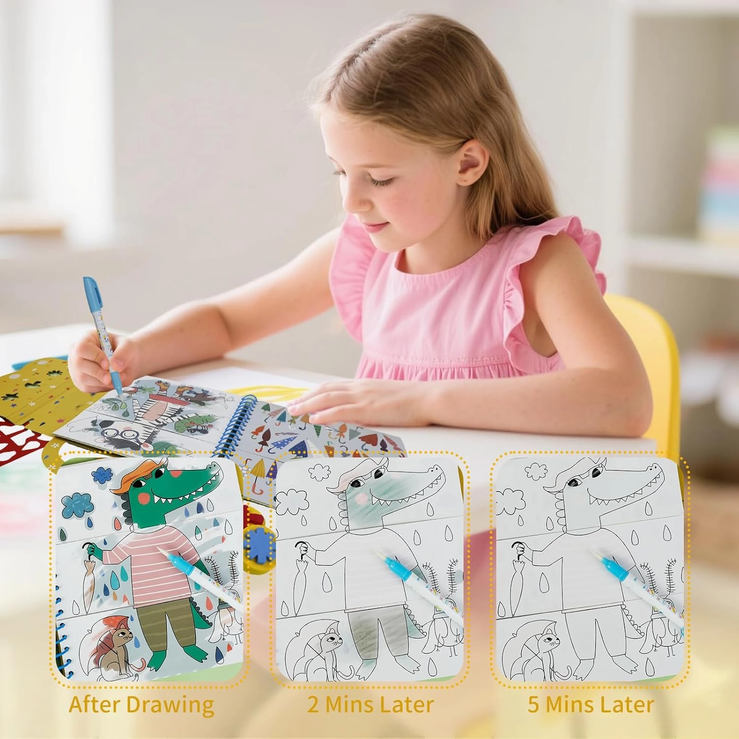 Avenir Water Coloring Painting Magic Book for Toddlers 4 in 1 Creative Set with Water Painting,Stamp with Water,Reusable Stencil,Games Animals for Children 3 Years
