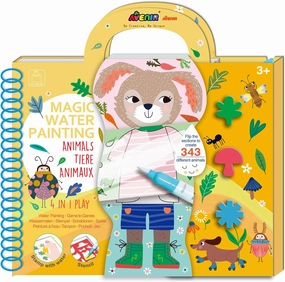 Avenir Water Coloring Painting Magic Book for Toddlers 4 in 1 Creative Set with Water Painting,Stamp with Water,Reusable Stencil,Games Animals for Children 3 Years