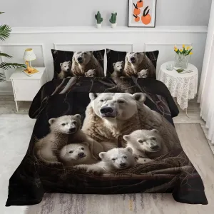 Axolotl Polar Bear Comforter Set King,Arctic Animals Bedding Set Cute Polar Bear Family Comforter for Women Adults,Kawaii Animals Rustic Nature Duvet Set White Bear Room Decor 1 Quilt 2 Pillowcases