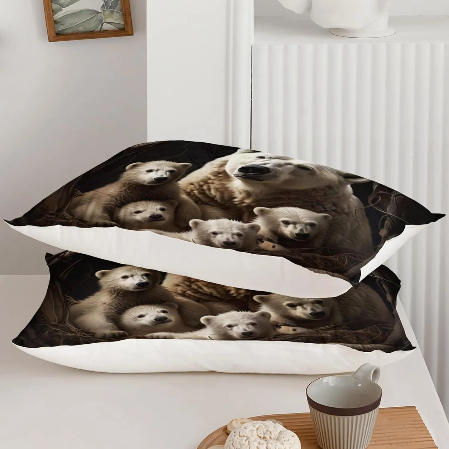 Axolotl Polar Bear Comforter Set King,Arctic Animals Bedding Set Cute Polar Bear Family Comforter for Women Adults,Kawaii Animals Rustic Nature Duvet Set White Bear Room Decor 1 Quilt 2 Pillowcases