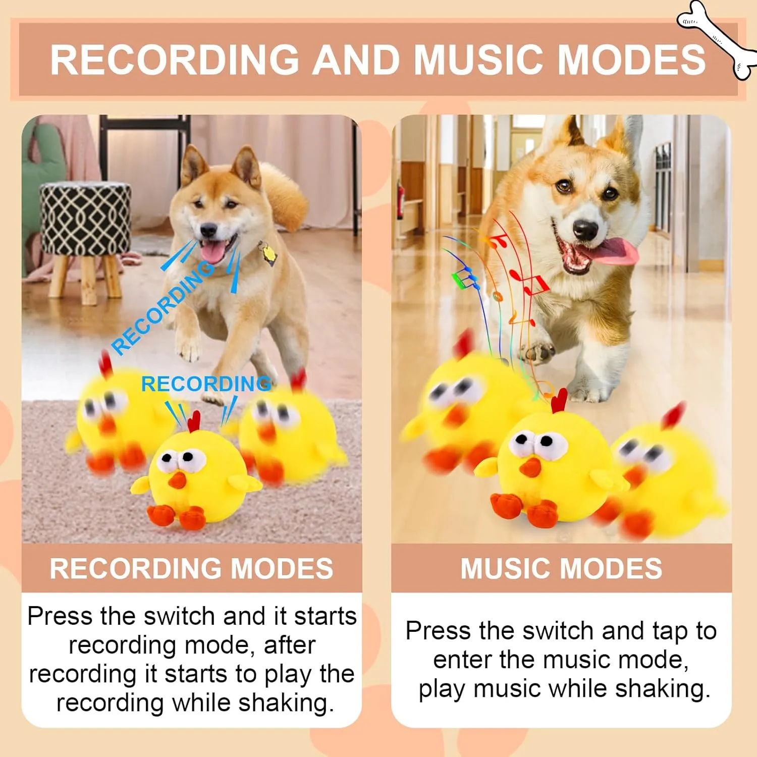 BABORUI Interactive Dog Toys, Crazy Jumping Chicken Dog Toy with Recording and Music Modes, Rechargeable Moving Squeaky Dog Toys for Small/Medium/Large Dogs to Keep Them Busy