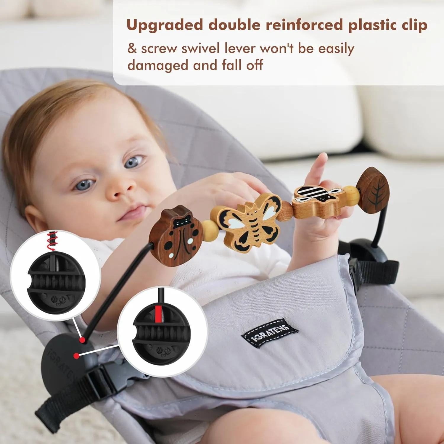 Baby Bjorn Bouncer Toy Bar - Toy Bar for Baby Bouncer Soft & Bliss, Easy to Attach and Remove, 360°Rotating Natural Wooden Toys, Exciting Design for Curious Babies, Insects Paradise