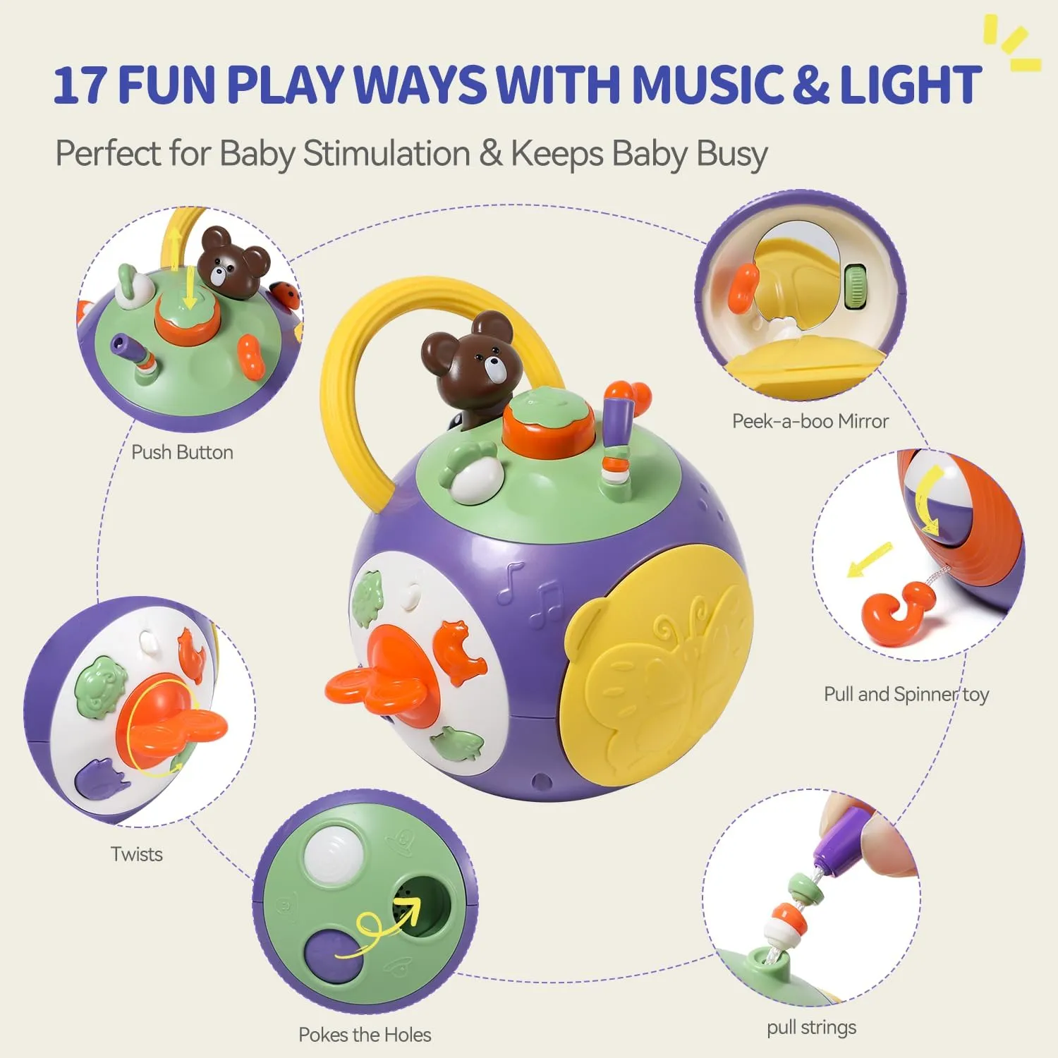 Baby Busy Learners Activity Cube Montessori Toddler Toys for 1-3 Year Old,17-in-1 Travel Activities Educational Learning Baby Toys for 6 12 18 Month Boys Girls Christmas Brithday Gifts