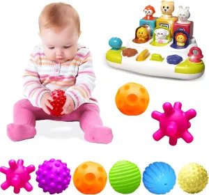 Baby Textured Multi Sensory Toys for Toddlers 1-3 Soft Balls Montessori Infant Baby Toys and Pop Up Toy, Sensory Toys Pop Up Animals Toy for Babies Montessori Toys for 2 Year Old Cause