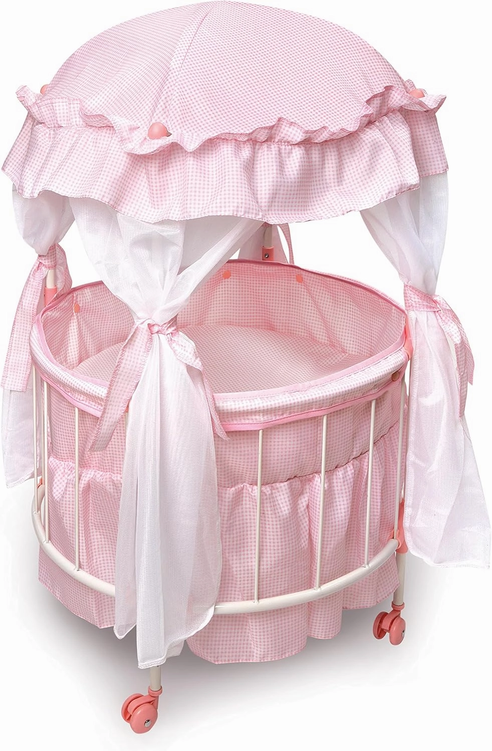 Badger Basket Pavilion Doll Bed for Dolls - Includes Padded Mat - Durable, Stylish Toy Furniture with Canopy for Pretend Play & Decor for Kids Ages 3  - Pink