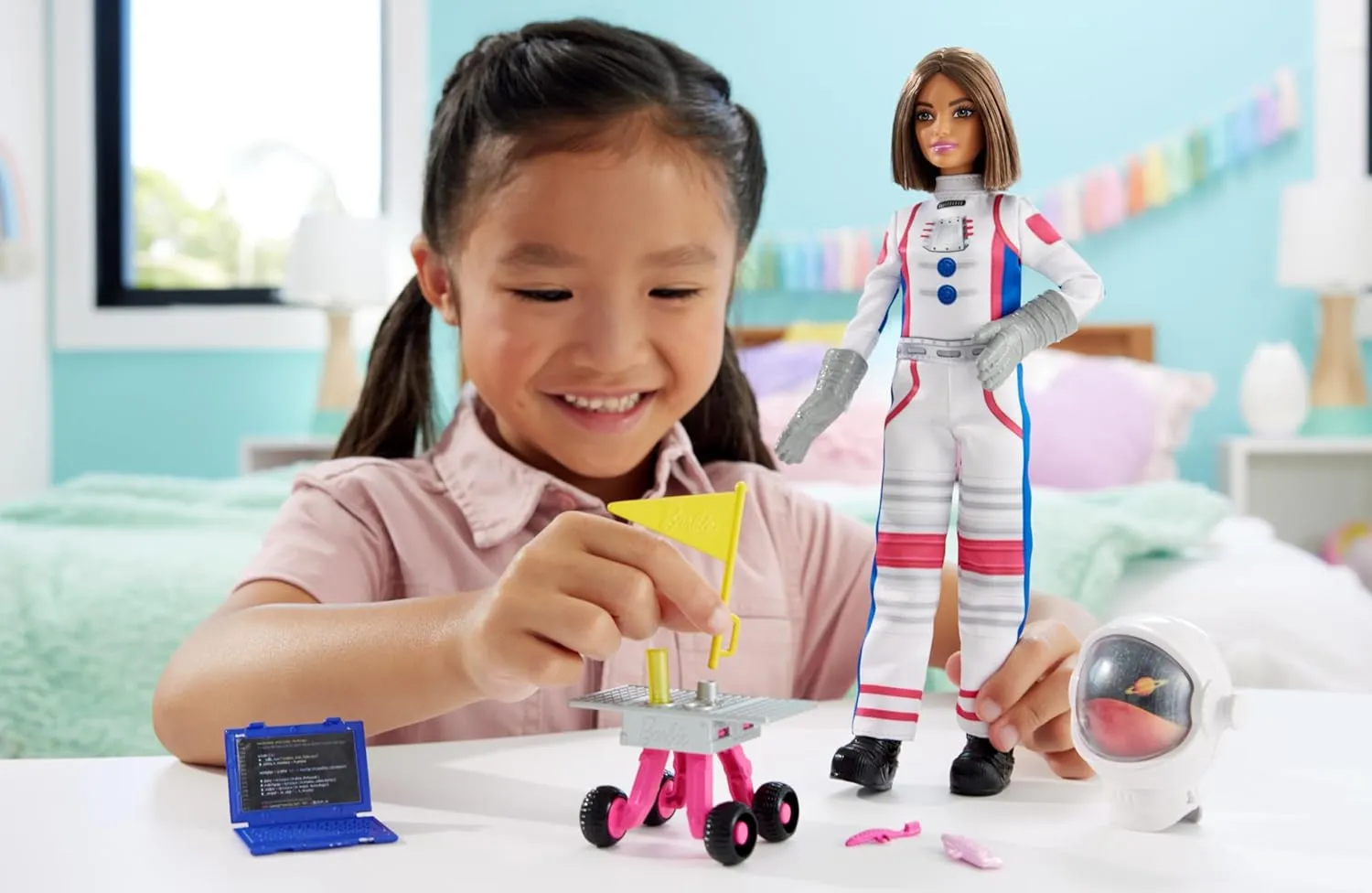 Barbie Careers Playset, 65th Anniversary Astronaut Set with Brunette Doll & 10 Accessories Including Rolling Rover & Space Helmet with Flipping Shield