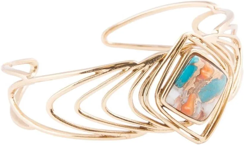 Barse Jewelry Arrows Blue Turquoise and Orange Spiny Oyster Matrix Golden Cuff Bracelet