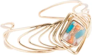 Barse Jewelry Arrows Blue Turquoise and Orange Spiny Oyster Matrix Golden Cuff Bracelet