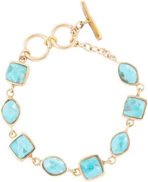 Barse Jewelry Genuine Blue Turquoise Hammered Golden Link Bracelet
