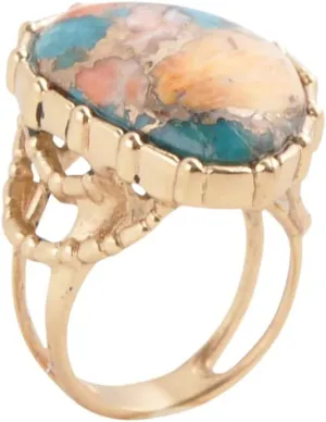 Barse Jewelry Modern Edge Turquoise and Spiny Oyster Shell Matrix Stone Golden Ring