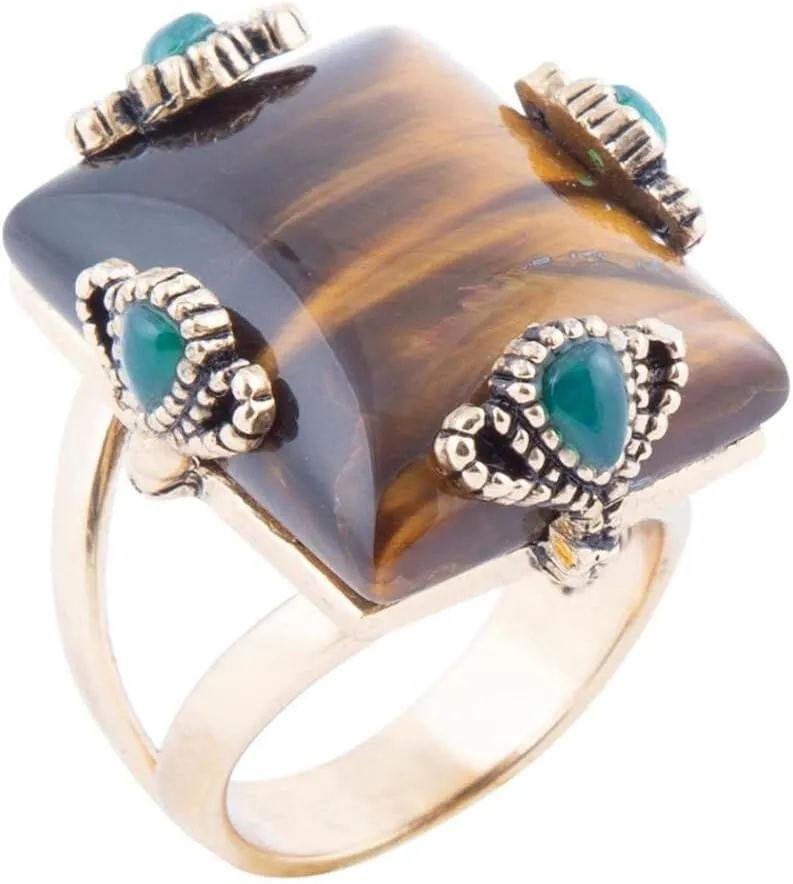 Barse Jewelry Prismatic Brown Tiger's Eye Statement Golden Ring