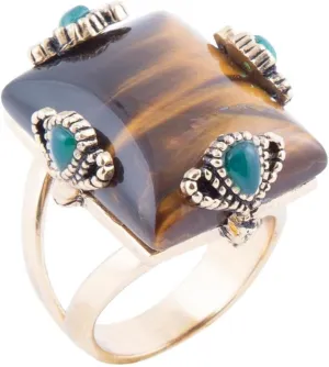 Barse Jewelry Prismatic Brown Tiger's Eye Statement Golden Ring