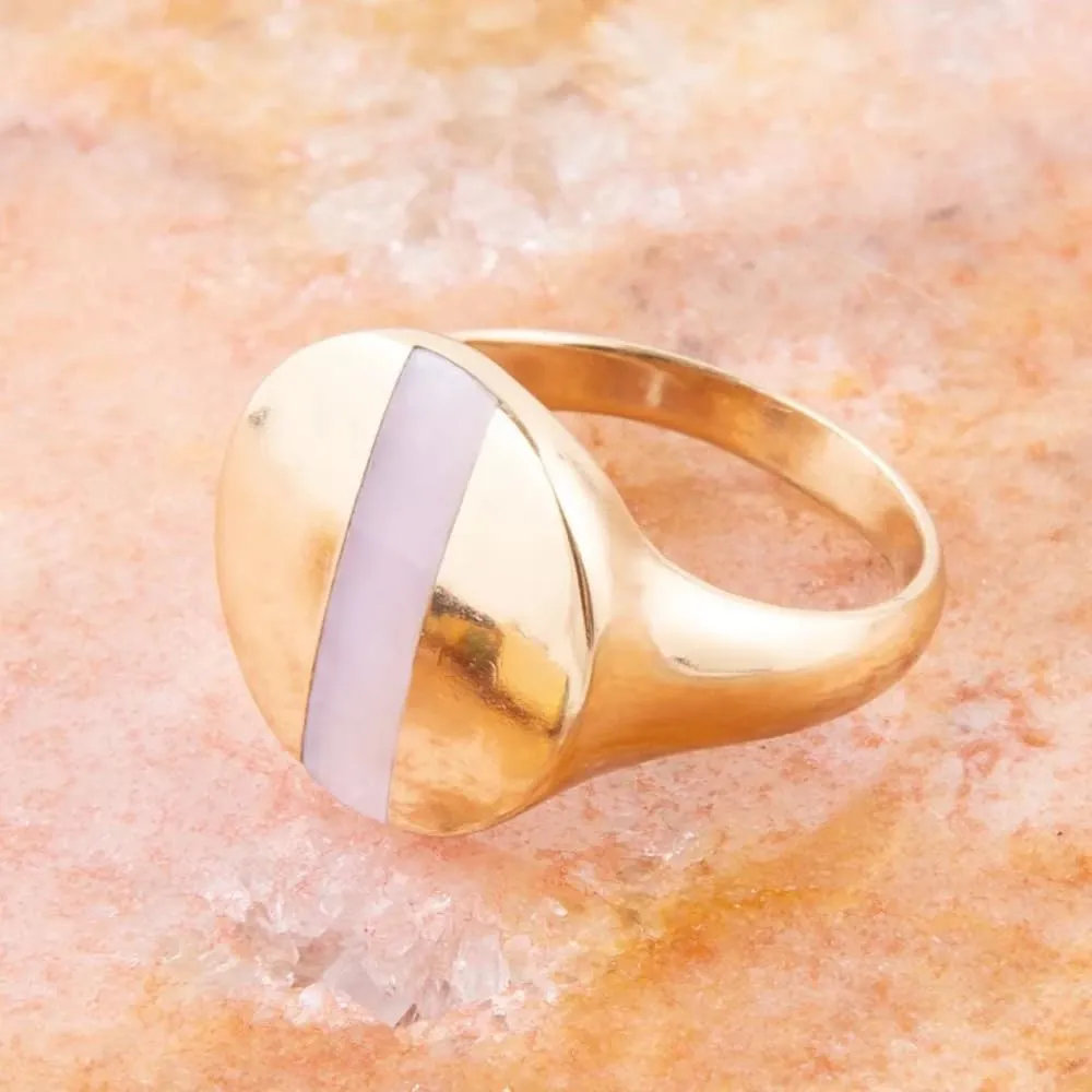 Barse Jewelry Signet Pink Opal and Bronze Circle Ring