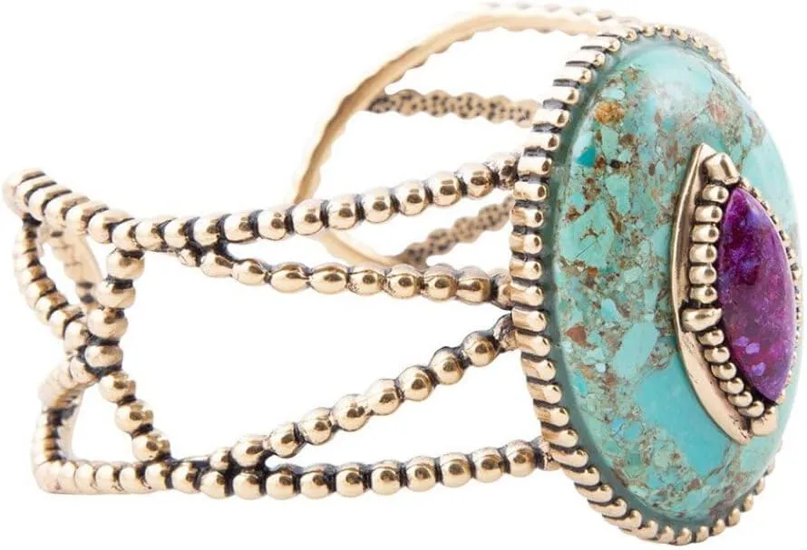 Barse Jewelry Stacked Blue and Purple Turquoise Golden Cuff Bracelet