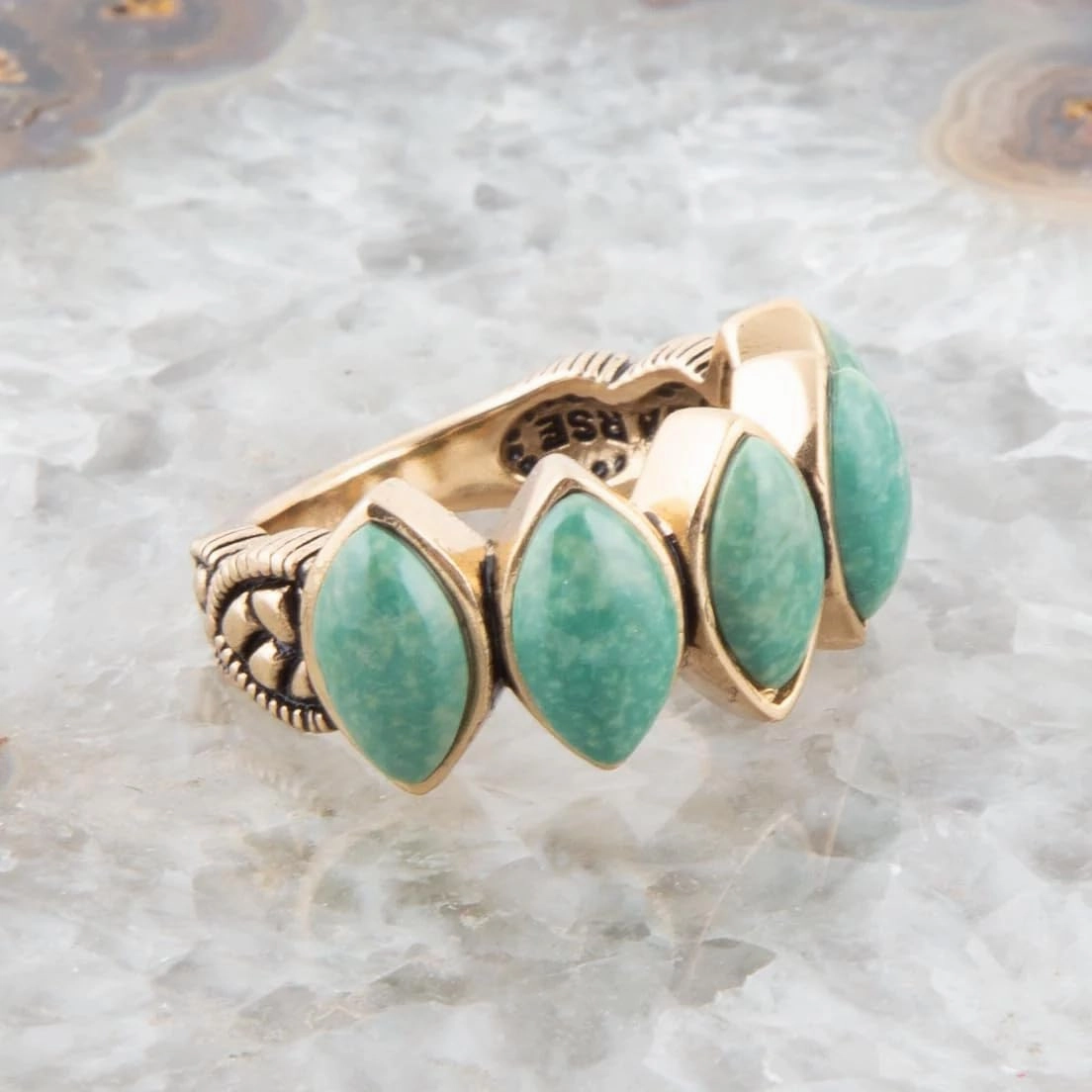Barse Jewelry Five Stone Green Turquoise and Golden Bronze Ring