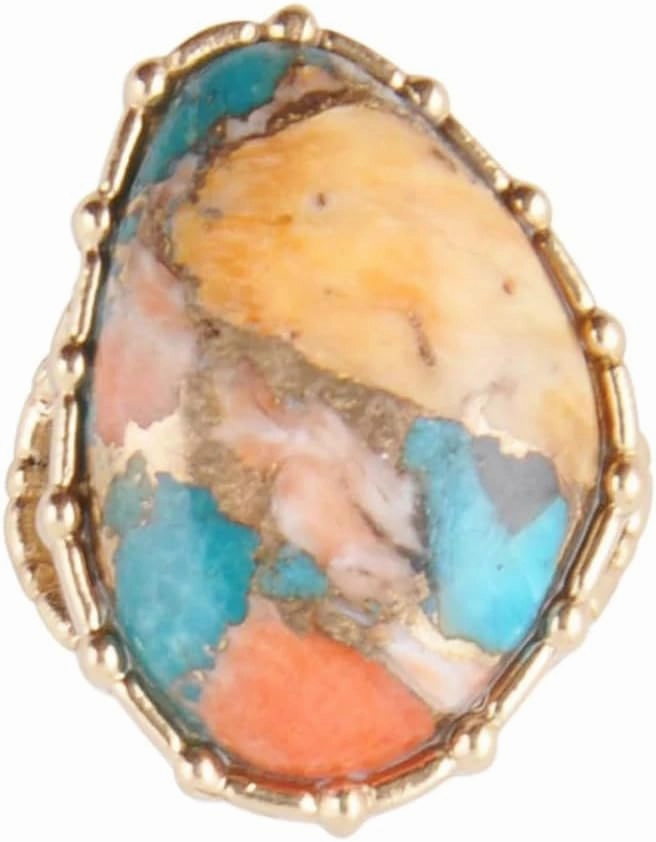 Barse Jewelry Modern Edge Turquoise and Spiny Oyster Shell Matrix Stone Golden Ring