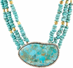 Barse Jewelry Refined Blue Turquoise Golden Statement Necklace