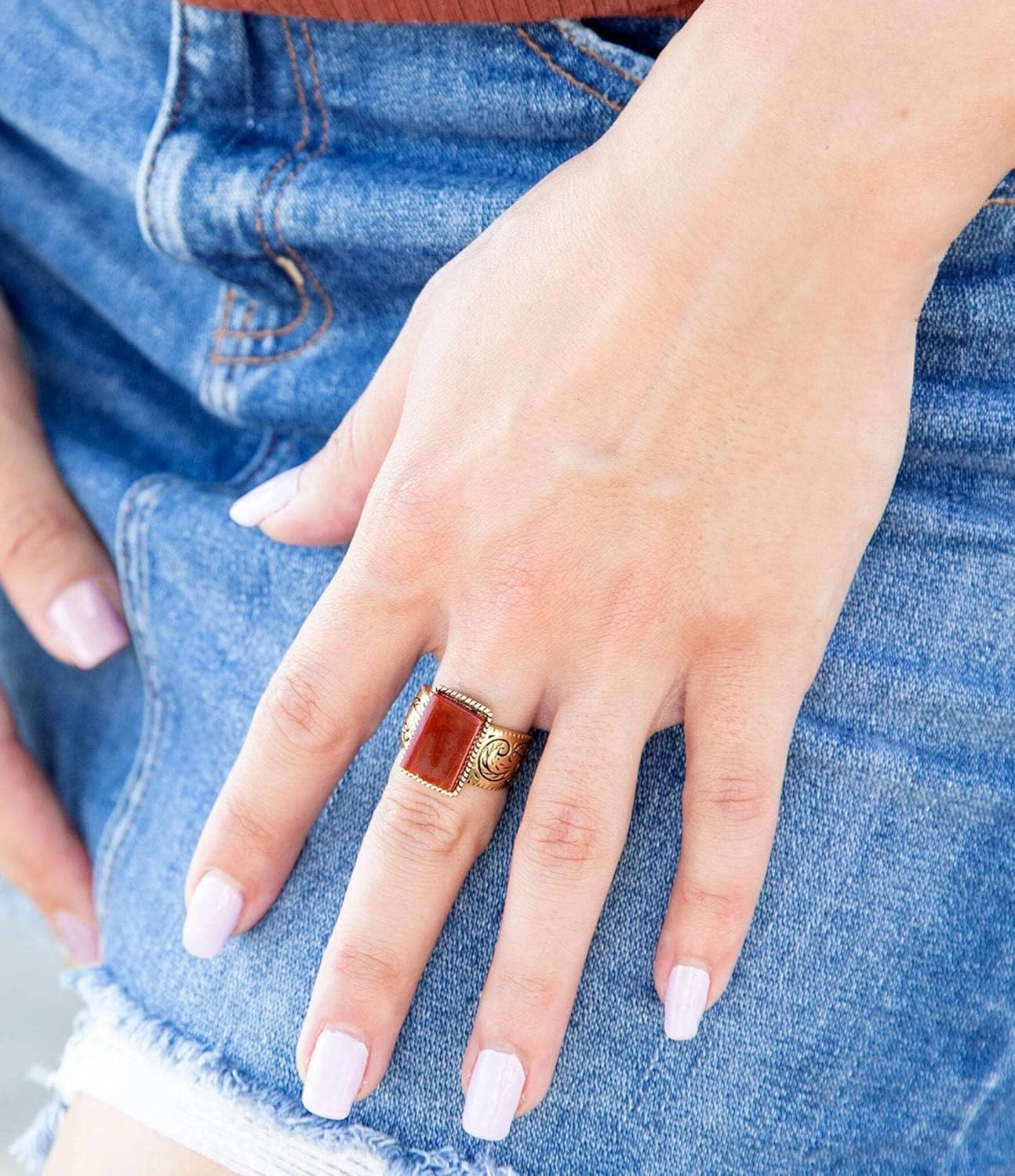 Barse Jewelry Stamped Orange Carnelian Golden Ring
