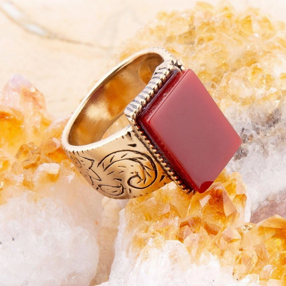 Barse Jewelry Stamped Orange Carnelian Golden Ring