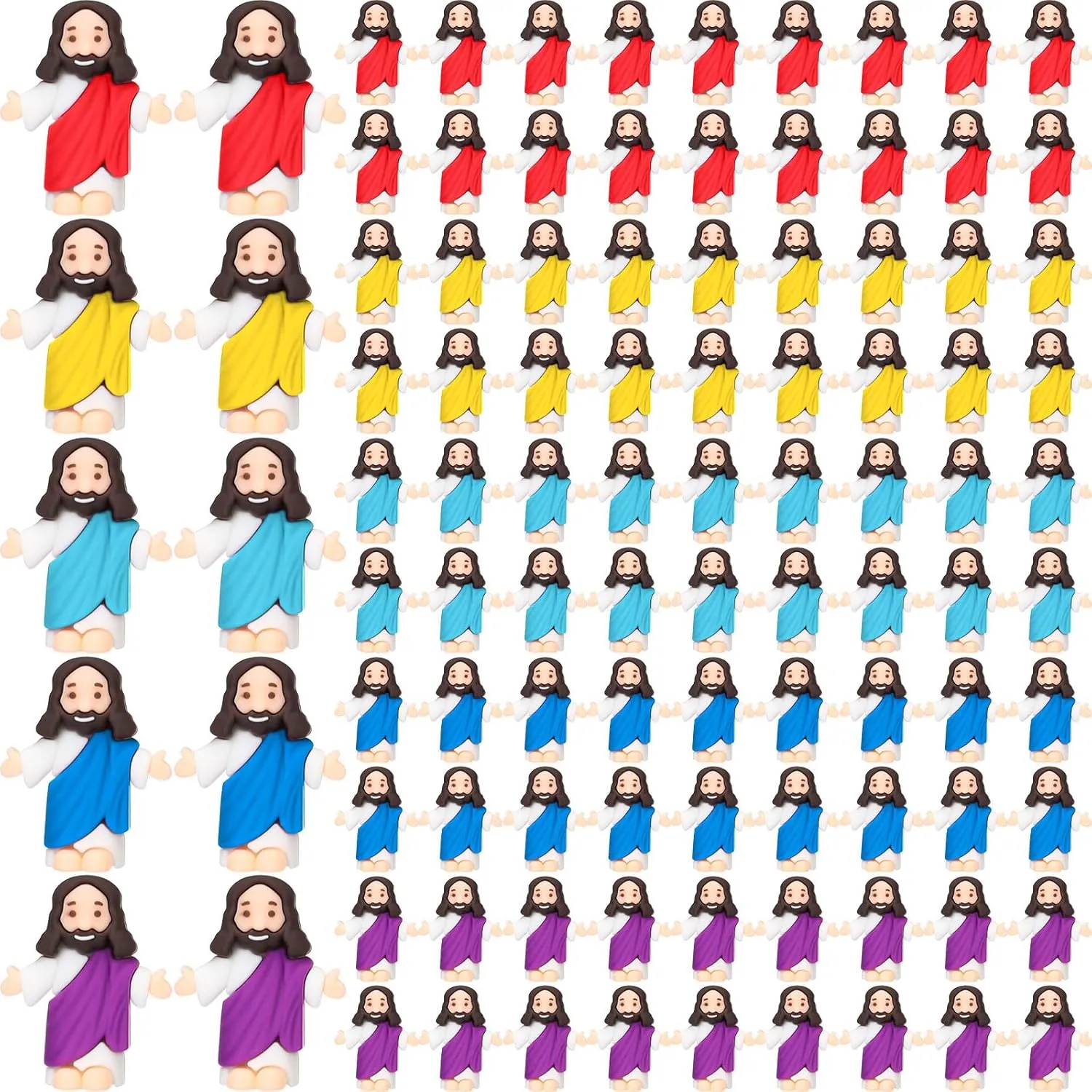 Barydat 100 Pcs Little Jesus Figures Baby Mini Jesus Figurines Bulk to Hide and Seek Tiny Miniature Christ Savior Figurine Toy Religious Gift for Easter Egg Stuffer Sunday School Baptism, Multicolor