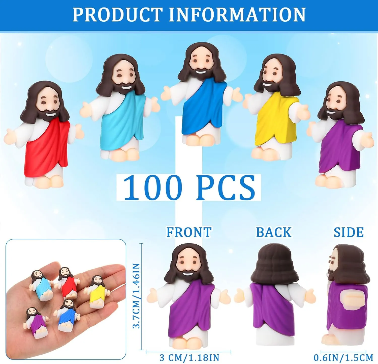 Barydat 100 Pcs Little Jesus Figures Baby Mini Jesus Figurines Bulk to Hide and Seek Tiny Miniature Christ Savior Figurine Toy Religious Gift for Easter Egg Stuffer Sunday School Baptism, Multicolor