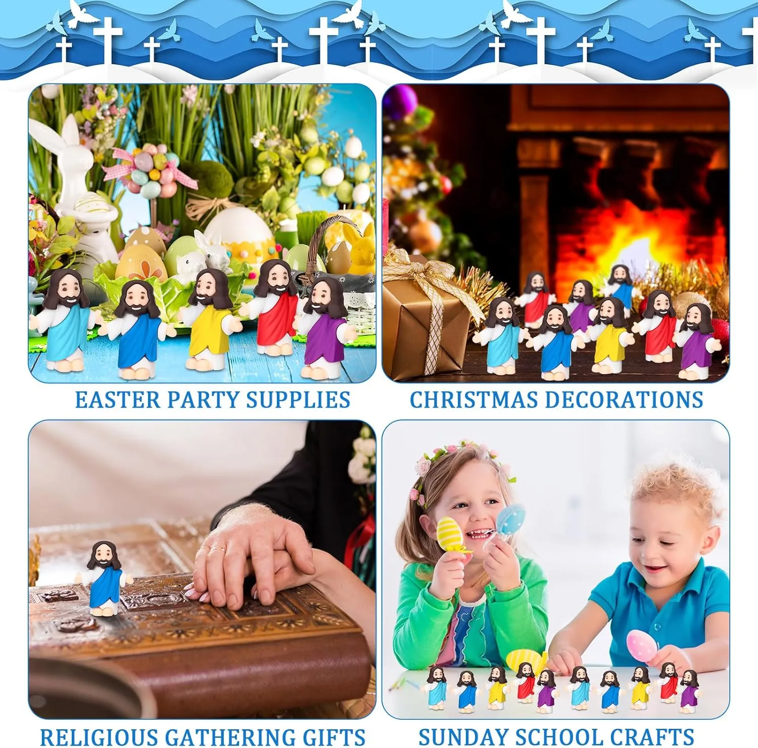 Barydat 100 Pcs Little Jesus Figures Baby Mini Jesus Figurines Bulk to Hide and Seek Tiny Miniature Christ Savior Figurine Toy Religious Gift for Easter Egg Stuffer Sunday School Baptism, Multicolor