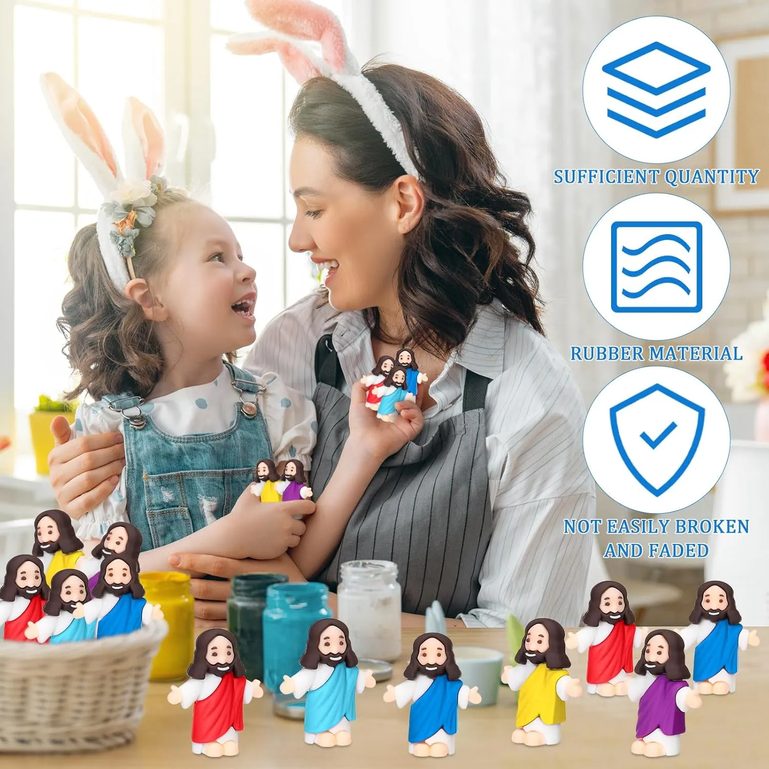 Barydat 100 Pcs Little Jesus Figures Baby Mini Jesus Figurines Bulk to Hide and Seek Tiny Miniature Christ Savior Figurine Toy Religious Gift for Easter Egg Stuffer Sunday School Baptism, Multicolor