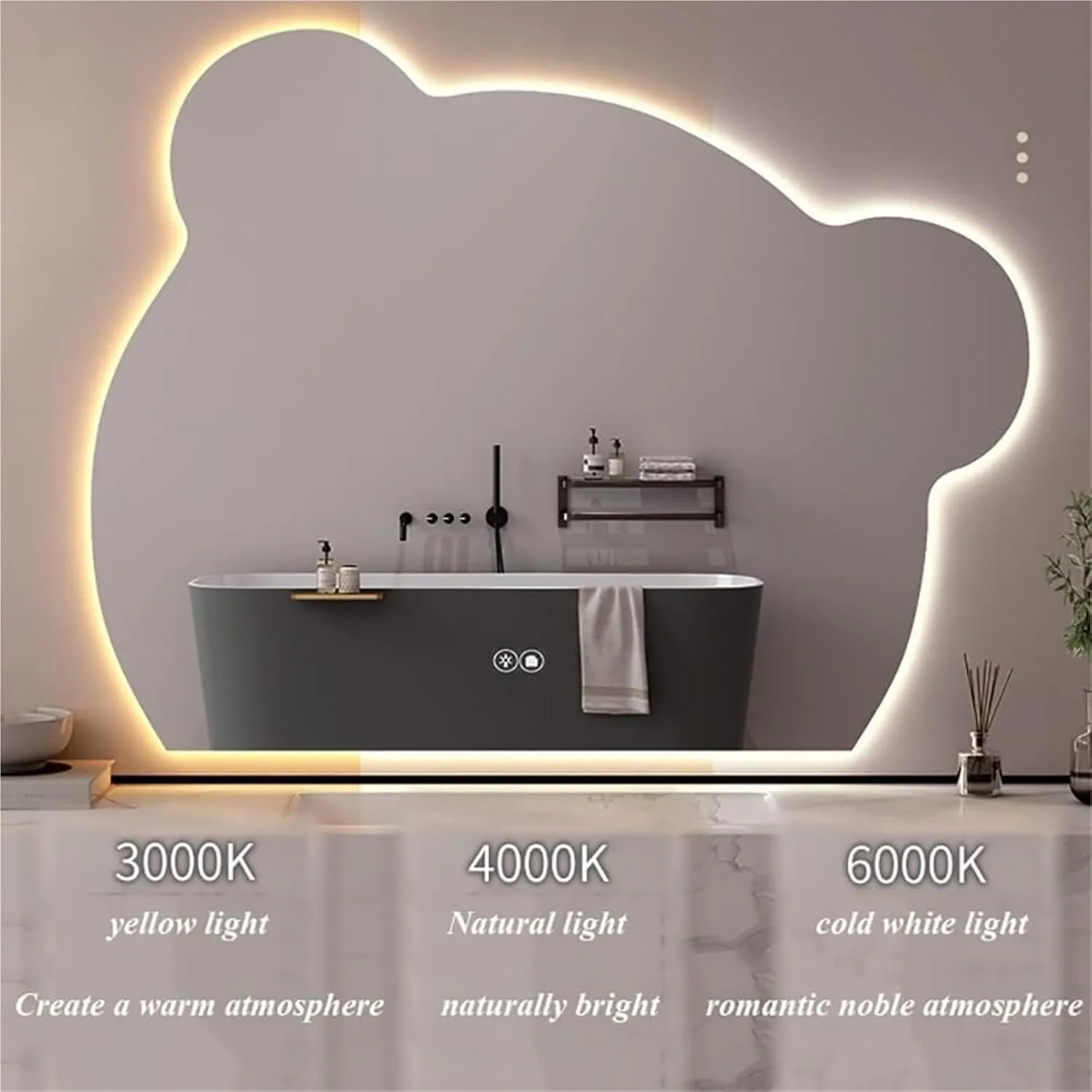 Bathroom Mirror, Modern Anti-Fog Makeup Mirror Dimmable Smart with Touch Switch for Home Decoration(D,60 * 75CM)