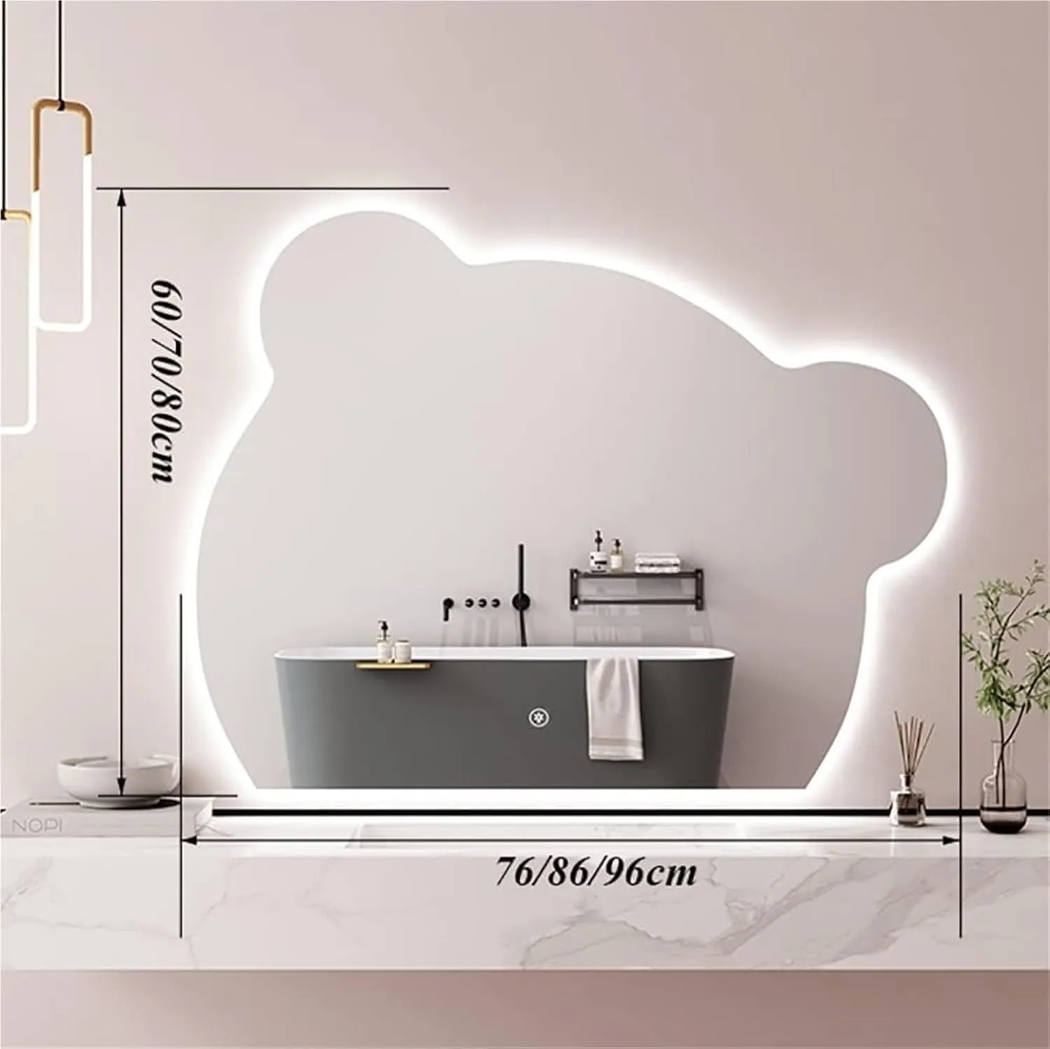 Bathroom Mirror, Modern Anti-Fog Makeup Mirror Dimmable Smart with Touch Switch for Home Decoration(D,60 * 75CM)