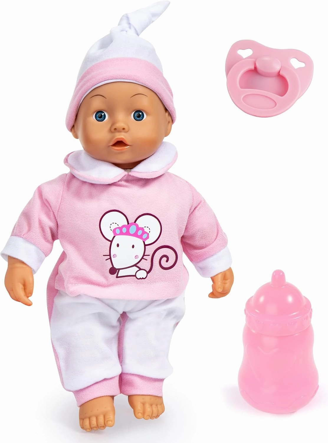 Bayer Design: Interactive Baby Doll - 14" Pink Mouse - Makes Baby Sounds, Includes Pacifier Bottle & Matching Cap, Pretend Play, Kids Ages 18  Mo