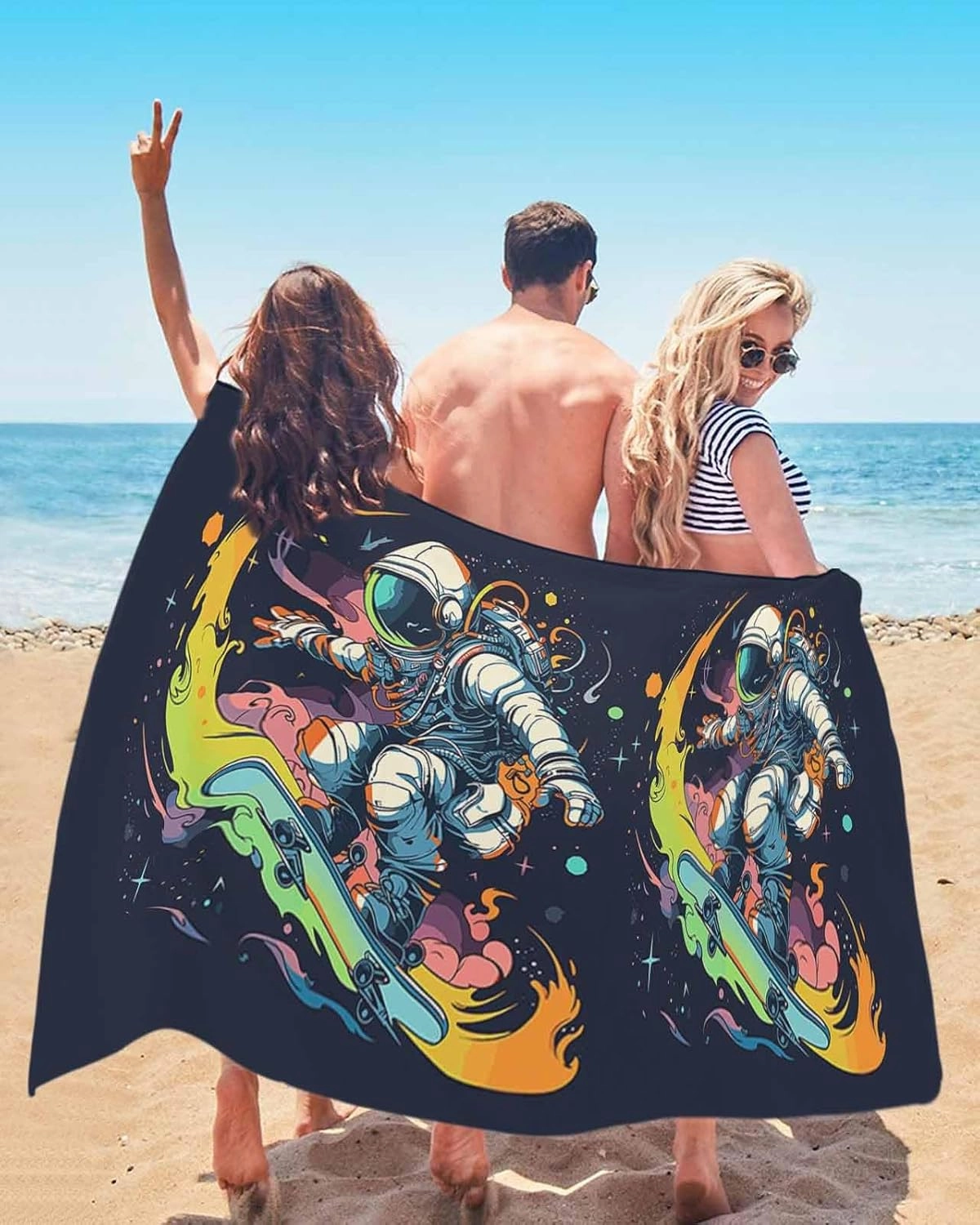 Beach Towel Creative Sport Astronauts Bath Pool Towels Watercolor Skateboarding Sand Free Blanket Quick Dry Lightweight Travel Blankets for Adults Gifts 35x70in