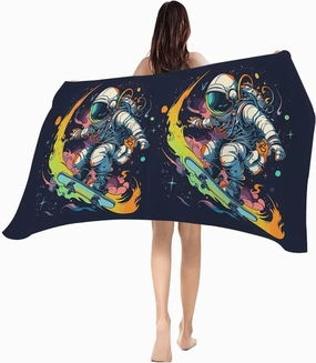Beach Towel Creative Sport Astronauts Bath Pool Towels Watercolor Skateboarding Sand Free Blanket Quick Dry Lightweight Travel Blankets for Adults Gifts 35x70in