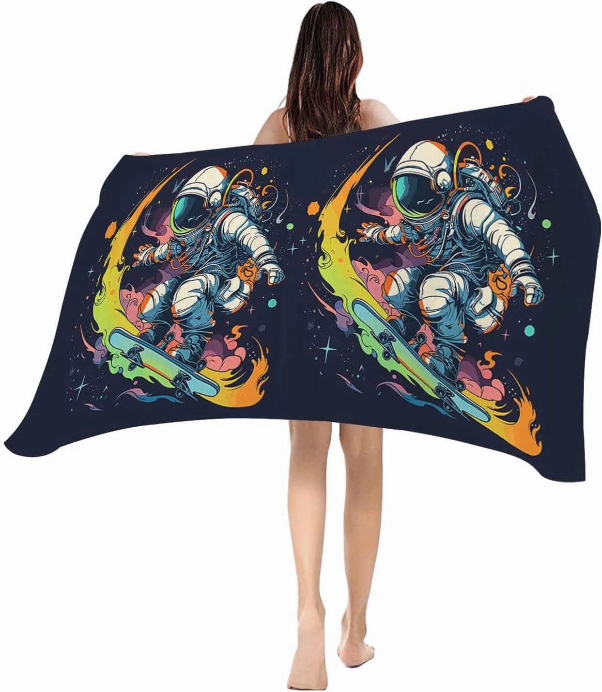 Beach Towel Creative Sport Astronauts Bath Pool Towels Watercolor Skateboarding Sand Free Blanket Quick Dry Lightweight Travel Blankets for Adults Gifts 35x70in