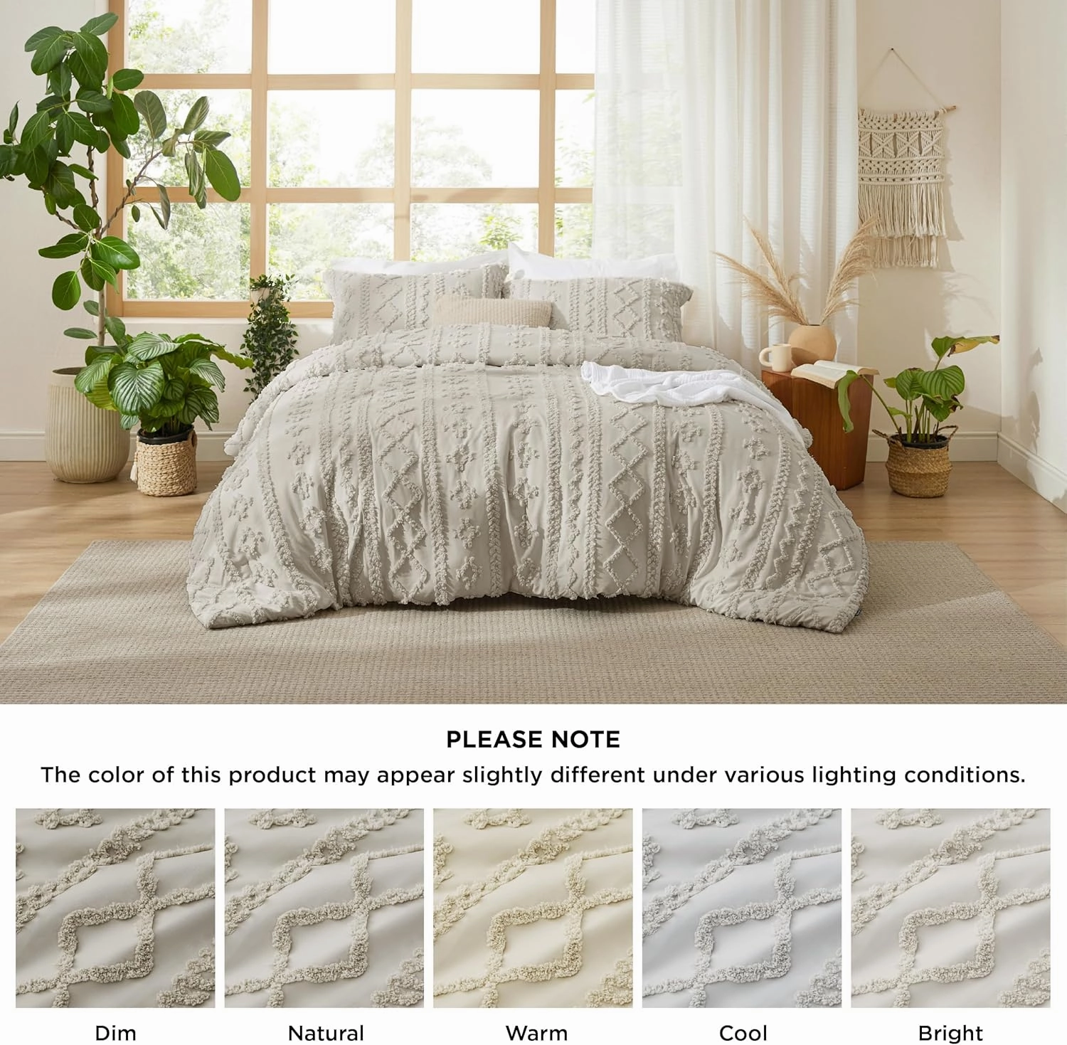 Bedsure Tufted Boho Comforter Set King Size - Linen Boho Bed Set, GentleSoft™ 3 Pieces Farmhouse Shabby Chic Embroidery Bedding, Gifts for Woman, Soft Jacquard King Comforter for All Seasons