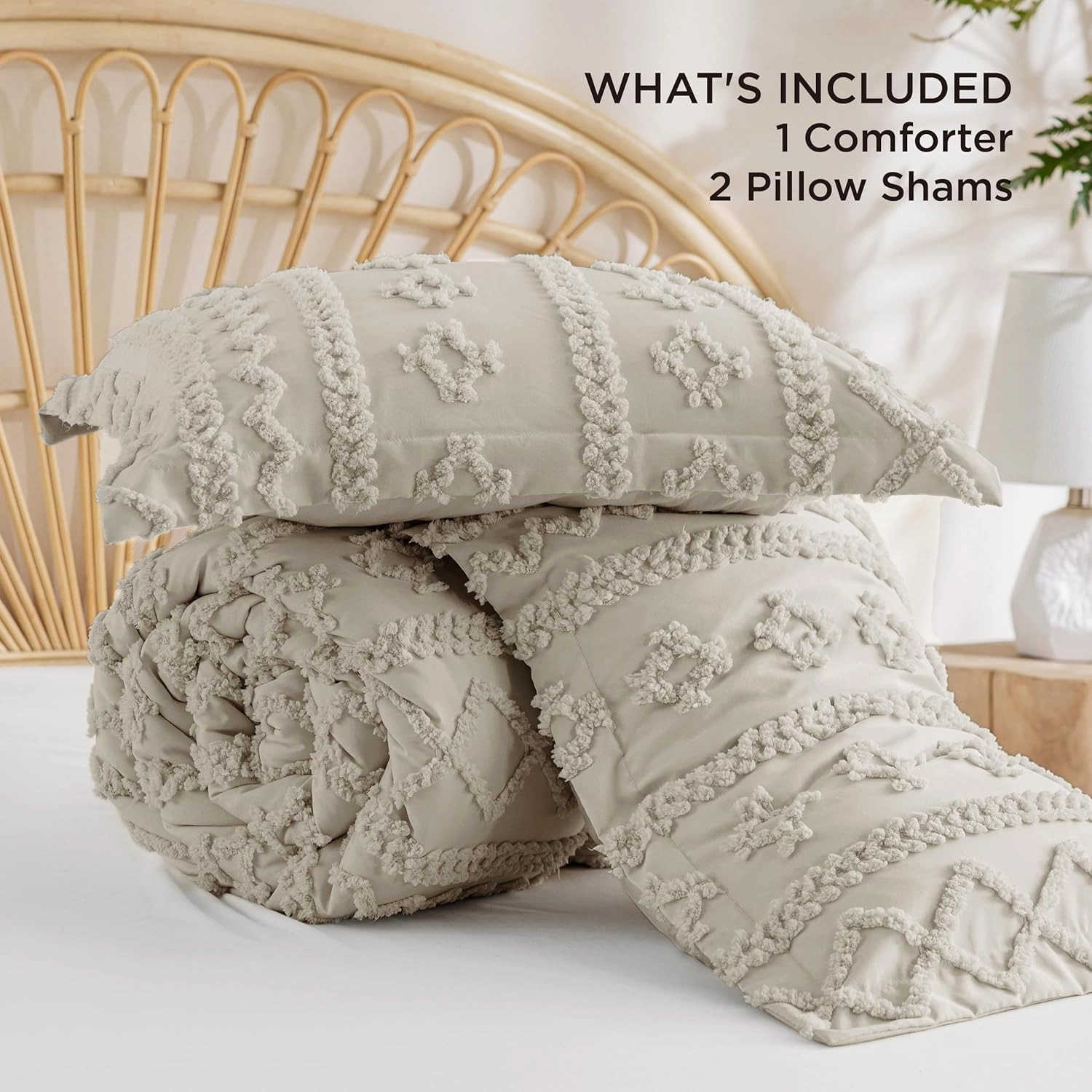 Bedsure Tufted Boho Comforter Set King Size - Linen Boho Bed Set, GentleSoft™ 3 Pieces Farmhouse Shabby Chic Embroidery Bedding, Gifts for Woman, Soft Jacquard King Comforter for All Seasons