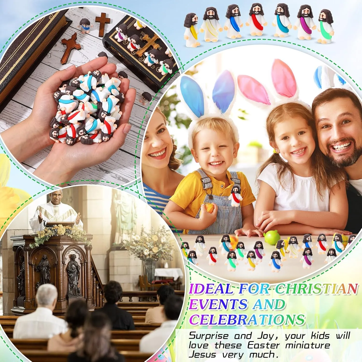 Bememo 100 Pcs Jesus Toys Original Design Mini Rubber Little Jesus Figurine to Hide and Seek Religious Party Favors Sunday School Craft Baptism Gifts for Easter Egg Stuffers(Multicolor)